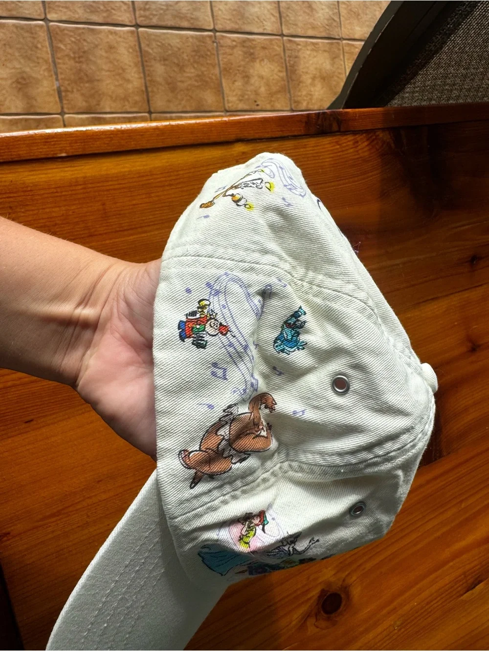 Disney White Cartoon Character Baseball Cap with Multicolor Print